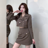 Clacive  Style Two Piece Set Women Short Suit Jacket Crop Top And High Waist A-Line Sexy Mini Skirt Suits Spring 2 Piece Outfits