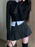 Fall outfits Preppy Style Striped Pleated Skirt Women Vintage Sexy Cute Korean Fashion High Waist A-line Black Mini Skirts Y2K 2000s