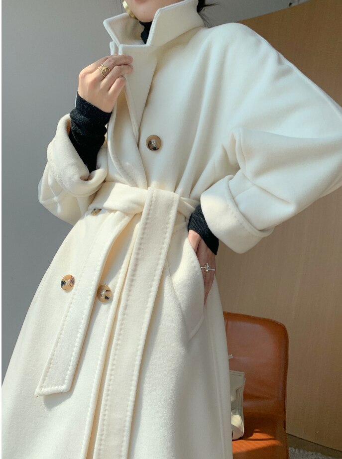 Back to school Women Cashmere Coat Long Wool Overcoat Slim And Thin 2022 Fashion Winter Cashmere Outerwea H127