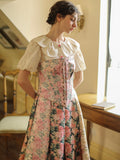Clacive  Spring Summer Fall Long Skirt Vintage Floral Jacquard Skirt Elegant Mori Girls Handmade Beading Sequins A-Line Skirt