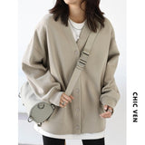 Clacive  Korean Autumn Winter Women's Sports Coat Casual Loose V-Neck Sweatshirt For Women Thick Warm Tops Office Lady Female