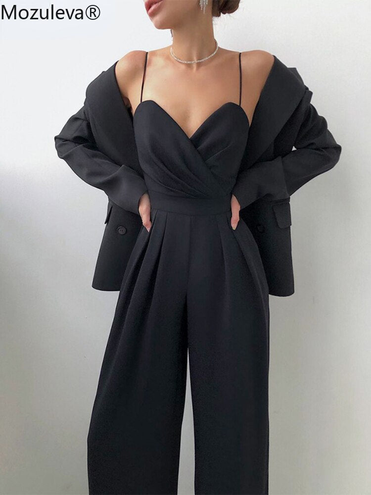 Clacive  Fashion Sexy Female Jumpsuit Summer Sling Backless Sleeve Elegant High Waist Party Women Stretch Sashes Rompers