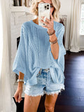 Clacive  New Design  Summer Fashion Women Tops Elegant Solid O-Neck Long Sleeve Blouse Casual Loose Knitted Cutout Beach Shawl Shirts