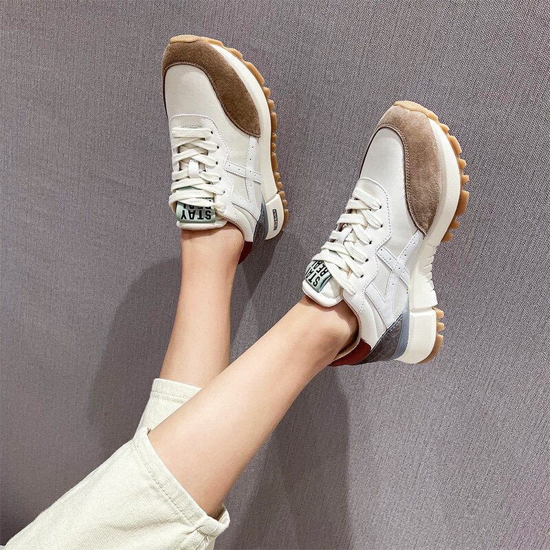 Clacive  New Heighten Designer Brand Spring Sneakers Women Flat Platform Shoes Fashion Lace-Up Casual Shoes Outdoor Sneakers Female
