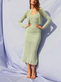 Clacive  Summer New Women's Elegant Fresh Green Sling Midi Dress Ladies Slim Backless Wrap Chest Spaghetti Strap Long Robe