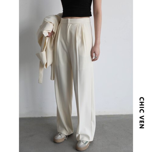 Clacive  Women's Pants Casual Loose Solid High Waist Straight Wide-Legged Trousers Women Suit Office Ladies Spring Autumn