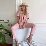 Clacive Summer Short Sleeve Shirts Set Woman 2 Pieces Fashion Slim High Waist Trouser Suits Female Elegant Office Pink Pants Set