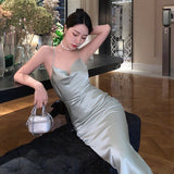 Clacive  Summer Sexy Backless Dress Women Evening Party Fashion Satin Dress Vacation Style Elegant Slim Dresses Woman Party Night