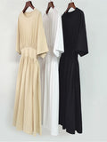 Clacive New Summer Women O-Neck Midi Dress Cotton Ladies Black White Slim Waist Fashion Long Robe 4 Colors