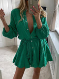 Clacive barbie inspired outfits Designer Ruffled Mini Fold Dress Women Chic Waisted Lace-up Fashion Single-Breasted Full Sleeve Party  Street Style Outfits