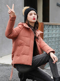 Clacive New Winter Women Hooded Bubble Coats Fashion Black Crop Puffer Jacket Slim Long Sleeve Woman Parkas