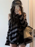 Back to school  Gothic Streetwear Striped Knitted Sweater Women Harajuku Punk Hollow Out Jumper Hole Loose All-match Tops Grunge E-girl