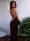 Clacive  Sexy Backless Halter Elegant Bandage Maxi Dress Outfits for Women Sleeveless Summer Club Party Black Gown Dresses