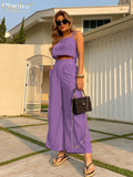 Clacive Summer Purple Wide Trouser Suits Women Fashion High Wiast Office Pants Set Elegant Sleeveless Crop Top Two Piece Set