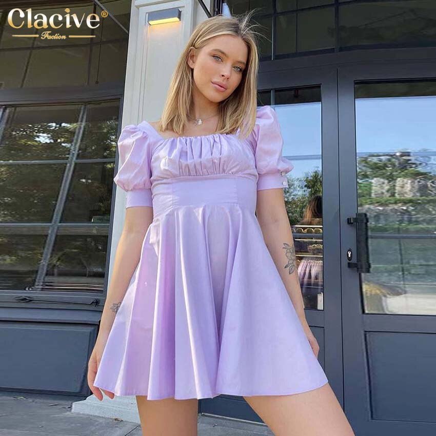 Clacive Bodycon Yellow Women Dress  Summer Sexy Suqare Collar Short Sleeve Mini Dresses Fashion Ruched Backless Female Dress