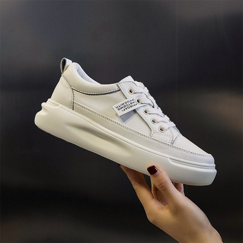 Clacive  Women Sneakers Autumn Casual Breathable High Quality Leather Light White Sneaker Female Platform Vulcanized Sports Shoes