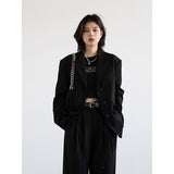 Clacive  Women's Blazer Solid Side Slit Single Breasted Woman Coat Ladies Outerwear Jacket Female Stylish Top Spring Autumn
