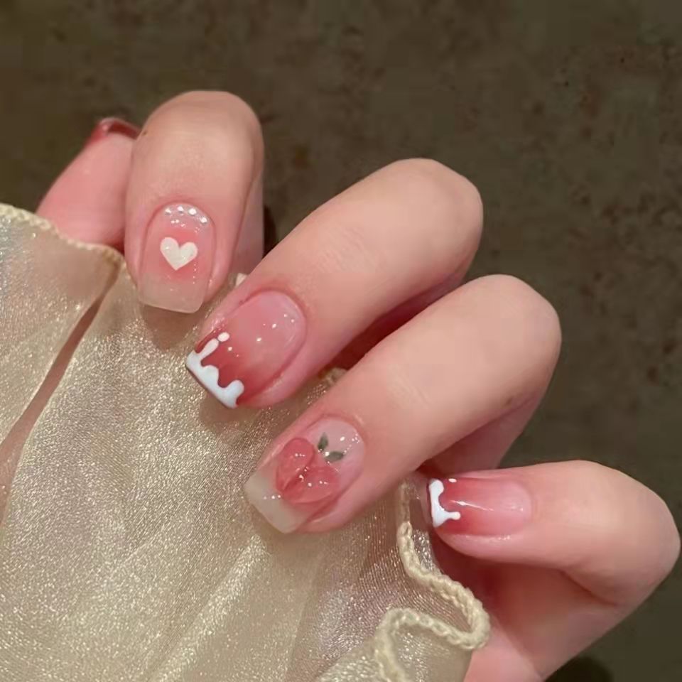 Fall nails Christmas nails Barbie nails 24Pcs Pink Peach Cute False Nails Seamless Removable Wearing Fake Nails Creative Art Full Coverage Waterproof Press On Nails