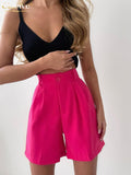 Clacive Summer Pink Shorts Women  Fashion High Waist Office Shorts Ladies Streetwear Wide-Leg Classic Simple Unisex Short