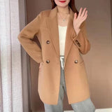 Clacive 2023 New Wool Coat Women's Double breasted Double-sided Jacket  Commuter European and American Mid length Suit Collar Coat