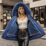 Fall outfits back to school New women's detachable inner lining with plush and thick cotton coat, medium length large fur collar with waistband