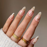 Fall nails Christmas nails 24pcs/Box Almond False Nails Press On Nails Detachable Fake Nail Tip gold heart with Design Manicure Patches Press On Nails