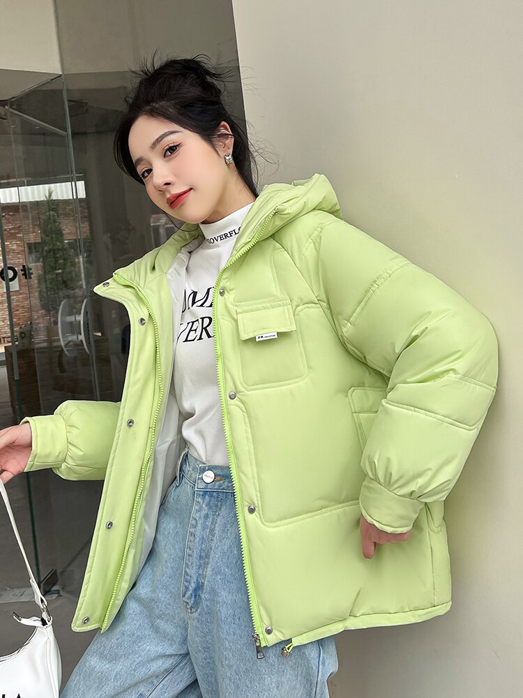 Clacive New Winter Puffer Jacket Women Fashion Loose Multiple Pockets Thick Woman Parkas Hooded Bubble Coats