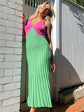 Sexy Backless Knit Dress For Women Beachwear Summer Elegant Green Sleeveless Shift Dresses  New Y2K Club Party Dress