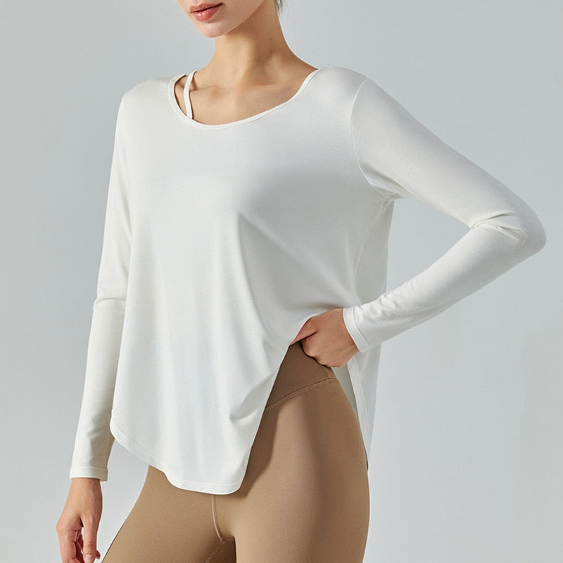Clacive Yoga Workout Shirts For Women Long Sleeve Gym Seamless T-Shirt Running Coat Crop Top Soft Cotton Sports Blouses Autumn Winter