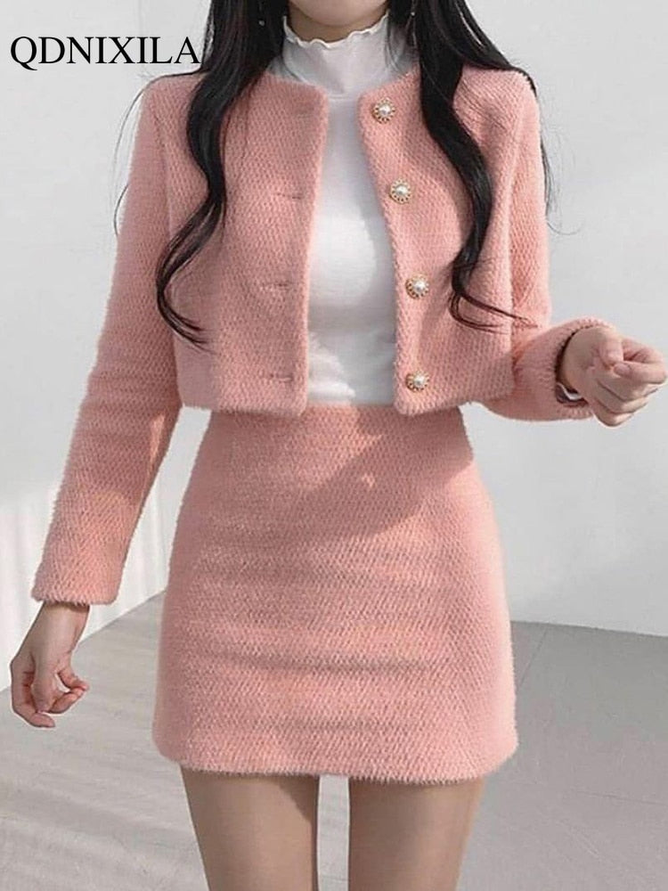 Clacive  Spring Summer New Korean Fashion Sweet Women's Suits With Mini Skirt Two-Pieces Set Woman Dress Casual Elegant Tweed Suits