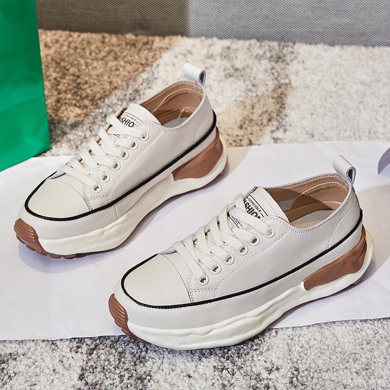 Clacive  Classic Vulcanized Shoes Genuine Leather Women Platform Sneakers Summer Fashion Little White Shoes Ladies Court Sneakers