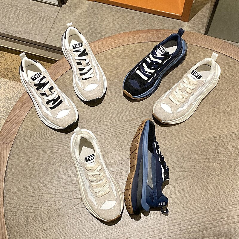 Clacive  New Designer Brand Spring Sneakers Women Flat Platform Shoes Fashion Splicing Casual Round Toe Thick Bottom Shoes Ladies