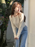 Fall outfits back to school Casual Knitted Sweater Women Korean Fashion Fake Two Pullover Office Lady  Autumn Elegant Long Sleeve Crop Tops Pure Color
