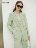 Clacive   Spring Suit Women Blazer Coat Solid Double Breasted Jacket Office Lady  High Waist Ankle Pants Blazer 12230021