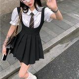 Fall outfits Black Pleated Mini Dress Women Kawaii Vintage Preppy Style High Waist Sleeveless Strap Dress for Girls Korean Fashion