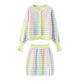 New Arrival Autumn Knitting Colorful Cardigan And Elasticed Split Skirt Women Sets 2Piece Sets