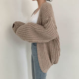 Clacive Vintage Harajuku Lantern Sleeve Women Cardigan Sweater Casual Korean Fall Streetwear Tops Coat Chic Lazy Wind Y2k Sweater