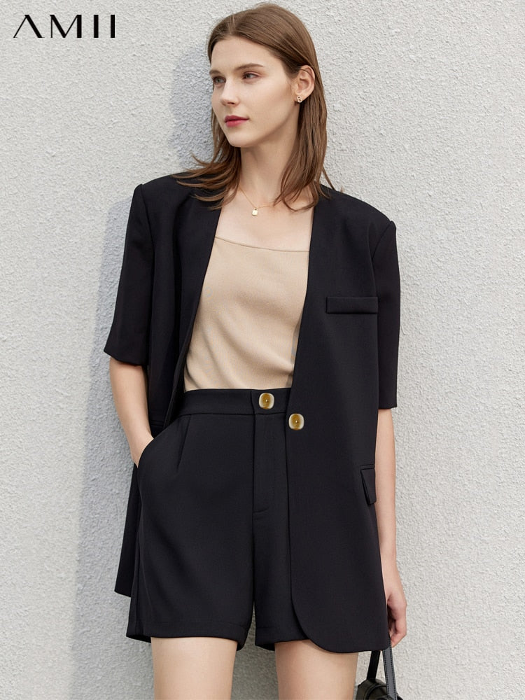 Clacive  Minimalist Spring Suit Women Blazer Coat Solid High Waist Shorts Office Lady Suit Jacket Women's Short Pants 12240157