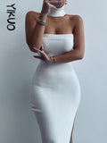 Knitted Sleeveless High Neck Midi Dress Side Slit Backless Cut Out Bodycon Dress  Summer Sexy Party Dress Elegant