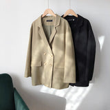 Clacive Minimalism Spring Blazer Jacket  Autumn Women New Long Sleeves Pockets Suit Coat Vintage Casual Jackets Female Outwear