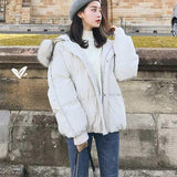 Clacive  Women's Fur Collar Down Jackets  New Fashion Zipper Short Hooded Parkas Coat Winter Thick Warm Casual Jacket Female