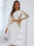 Clacive Bodycon Bandage 2 Two Pieces Sets Women Sexy Long Sleeve Tops & Skirts Fashion Patchwork O Neck Club Party Streetwear Sets
