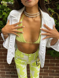 Clacive Sexy Bra Crop Top Set Woman 2 Piece Summer Bodycon Green Pleated Pants Set Female Fashion Beach High Waist Trouser Suits