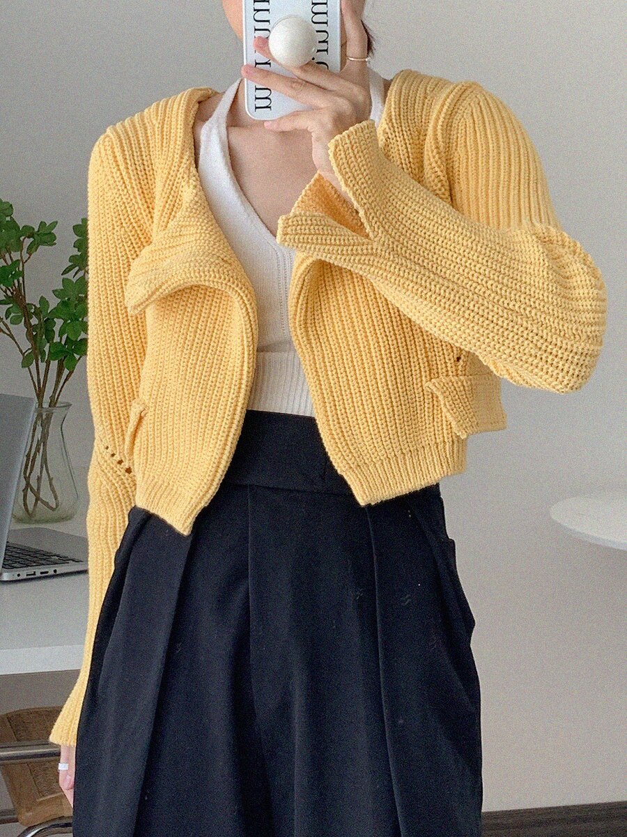 Clacive Fancy Knitted Cardigan Top Woman Spring Winter Flare Sleeve Irregular Neck Sweater Coat Casual Simple Femme Sweaters Gilet