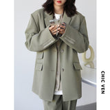 Clacive   Women Office Lady Blazer Cuff Embroidery Wide Shoulder Twill Suit Women's Autumn Ladies Outerwear  Stylish Tops