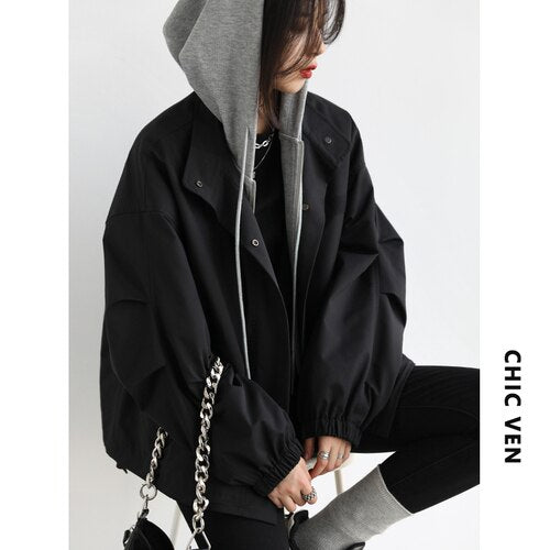 Clacive  Casual Short Women Jacket  Hooded Thin Cotton Coat Streetwear Women's Outerwear Clothing Autumn Winter WOMAN Clothes