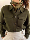 Clacive Caramel Knitted Cardigan  Women Autumn Winter Long Sleeve Buttons Pocket Tops Ladies Vintage Elegant Retro Jackets Fashion