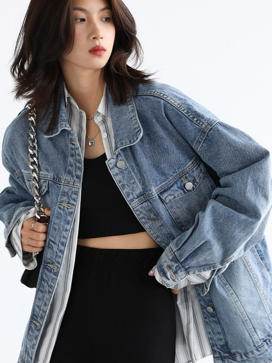 Clacive  Korean Women's Jacket Casual Student Streetwear Loose Women Denim Coat Female Tops Outerwear Spring Autumn