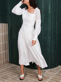 Clacive  Vintage Print Dress For Women Diagonal Collar Loose Long Sleeve Cut Out High Waist Midi A Line Dresses Female  Clothing