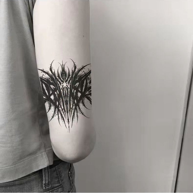 Clacive  Dark Gothic Thorns Neck Temporary Tattoo Stickers Waterproof Black Cool Men And Women Arm Body Art Fake Tattoo Calf Tattoo